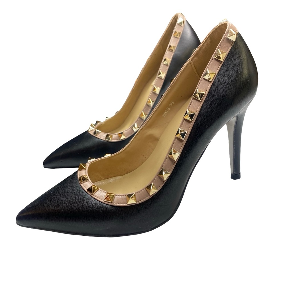 Valentino Black and Gold Studded Heels - Picture 5 of 11